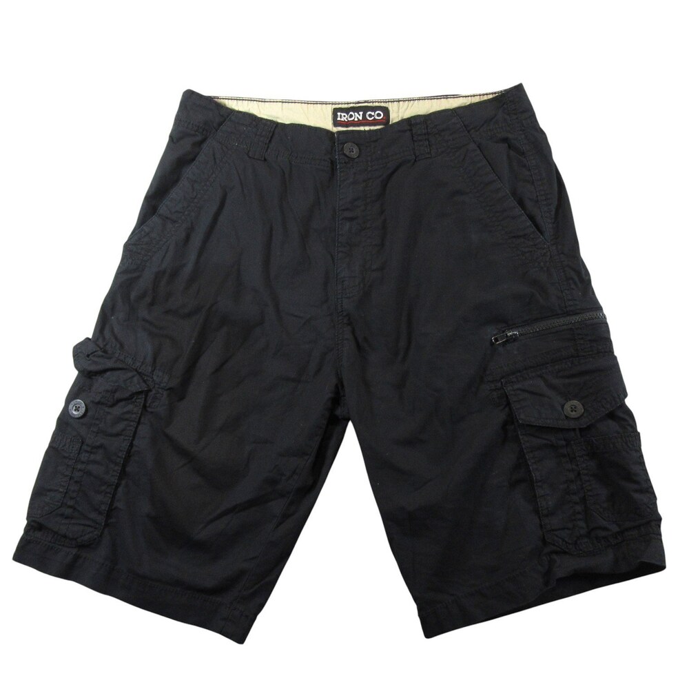 Iron Co Mens Cargo Shorts 32 x 11 Black Midweight Cotton Nylon Pocket Zipper
